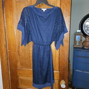 CB Established 1962 Dressy Formal Party Navy Lace Dress - Modest Kimono Style 4